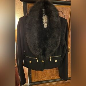 Arden B elegant black jacket M with Removable Faux Fur Collar LN! ❤️
